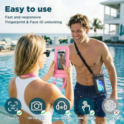 CACOE Floatable Waterproof Phone Pouch 2 Pack Up to 9.0", Black+Pink | Floatable, IPX8 Waterproof Phone Case,Adjustable Lanyard,Dry Bags for Beach/Cruise/Travel/Camping/Kayak/Vacation Essentials - color: Black+Pink#1, size: Up to 9.0"-Floatable