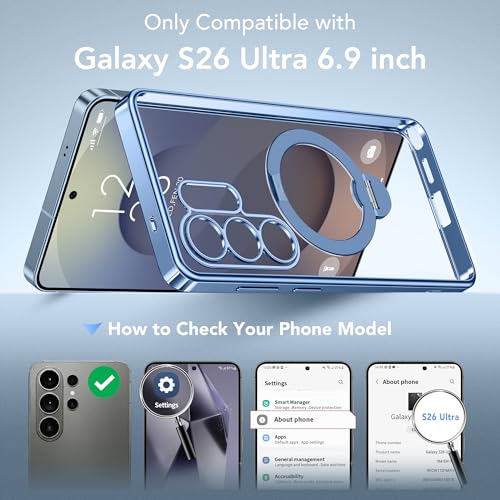 GolbinBox Magnetic for Samsung Galaxy S26 Ultra Case with 360° Spin Stand,[Compatible with MagSafe][Military Drop Protection] Shockproof Phone Cover for AI Galaxy S26 Ultra with Kickstand(Blue/Clear) - color: Blue/Clear