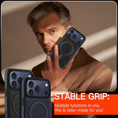 Wallet Phone Case Crafted for iPhone 17 Pro Max Gray | PU Leather Phone Case Flip Cover Wrist Strap Card Holder Slots - color: Gray-2, size: iPhone 17 Pro Max