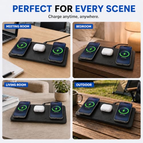 3 in 1 Magnetic Wireless Charger Pad for iPhone 17/16/15/14/13/12 Series, Fast Wireless Charging Station for AirPods 4/3/2 Pro, Raised Charging Pods Design, Magnetic Charging Mat with 24W Adapter