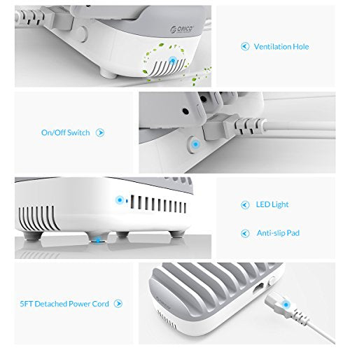 ORICO 10-Port Charging Station, 120W Max Output USB Charger Dock, White - color: 10 USB Ports, White