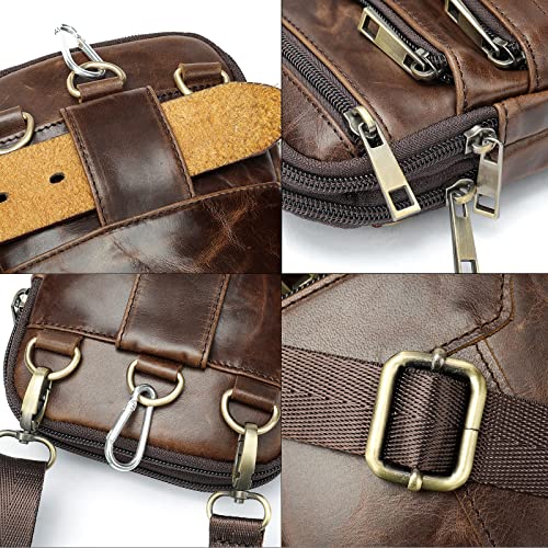 Cell Phone Shoulder Bag Leather Men, Waterproof Phone Waist Bag Messenger Bag Crossbody Purse with Belt Loop Wallet Case - color: Oil Coffee
