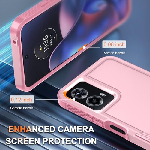 Case Compatible with Moto G 5G 2024, Full Body Heavy Duty Rugged Shockproof Protective Phone Cover with Lanyard Strap, Tempered Glass Screen Protector, Cute Pink | with Tempered Glass Screen Protector+Lanyard Strap,Rugged Shockproof Protective Phone Case