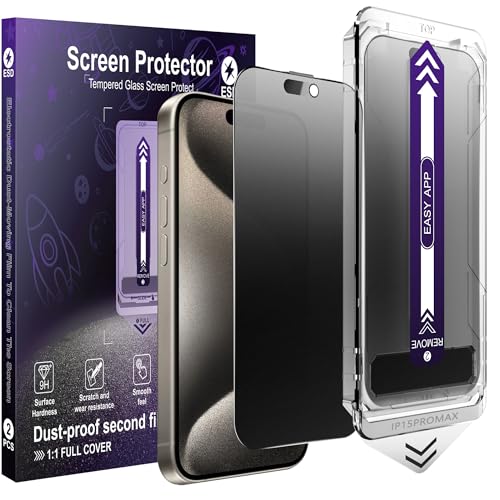 2-Pack Matte Privacy Screen Protector for iPhone 15 Pro Max,Anti-Glare & 25°Anti-Spy,Anti-Reflection,Anti-Fingerprint,Auto Dust Removal,Easy Installation - size: iPhone 15 Pro Max