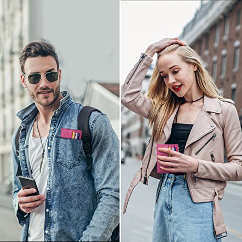 URAQT Leather Wallet, RFID Blocking Minimalist Card Holder, 6 Card Slots & 1 Pocket, Front Pocket Wallets for Men & Women (Rose Red) - color: rose Red