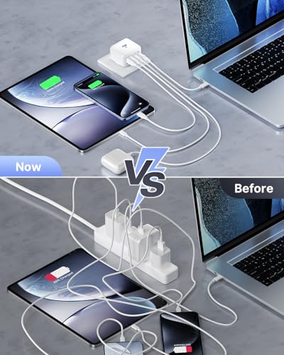 2-Pack 40W Flat USB C Charger Block 4 Multi Slim Flat Wall Charger Multiple Ports Fast Charging Adapter with PD20W & QC 3.0 Charger Plug for iPhone 17/16/15/14/13/ Pro/Pro Max, Samsung Galaxy, iPad