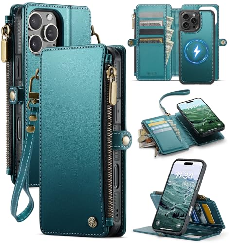 for iPhone 16 Pro Phone Case Wallet Magnetic Detachable, Turquoise - color: Turquoise, size: iPhone 16 Pro