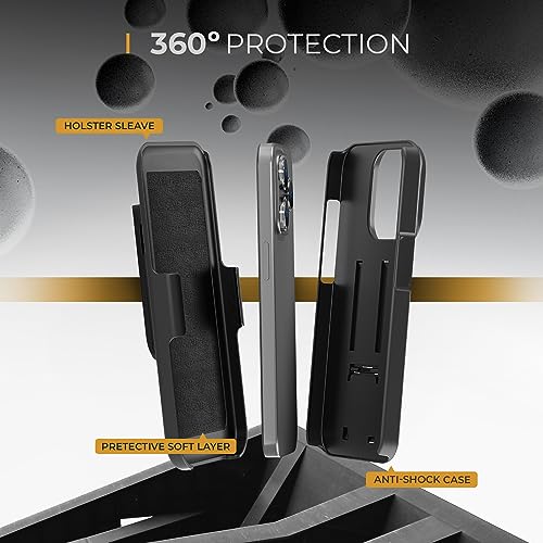 MOTIVE for iPhone 15 Pro Max Case with Belt Clip, Rigid, Kickstand | 6.7" | Ranger v1 Series, Black, 360° holster, open-top/open-bottom port access, textured grip, slim - size: iPhone 15 Pro Max