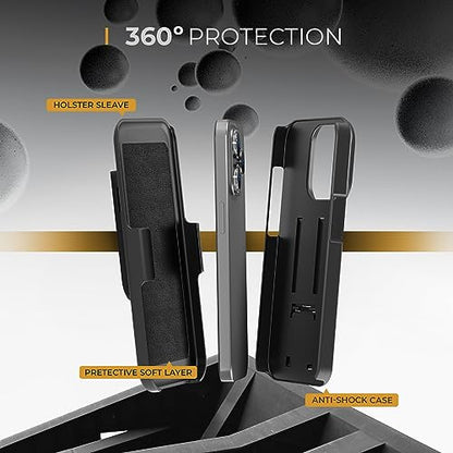 MOTIVE for iPhone 15 Pro Case with Belt Clip, Rigid, Kickstand | 6.1" | Ranger v1 Series, Black, 360° holster, open-top/open-bottom port access, textured grip, slim - size: iPhone 15 Pro