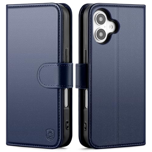 Compatible with iPhone 16 Genuine Leather Case Wallet with Card Holder,Women Men Real Leather Flip Folio RFID Blocking Credit Card Slots Kickstand Phone Cover,for Apple 16 6.1",Dark Blue - color: Dark Blue, size: iPhone 16 - 6.1"
