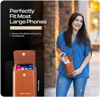Crossbody Phone Purse for Women – RFID Phone Case Wallet w/Magnetic Closure & Separate Zipper Pocket Crossbody Bag - color: Tan