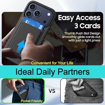 Magnetic for iPhone 17 Pro Wallet Case with Card Holder Black | Compatible with MagSafe, Shockproof Phone Cover with Detachable RFID Blocking Credit Card Slot, Black - color: Black, size: iPhone 17 Pro