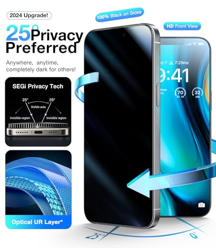 UltraGlass TOP 9H+ Armor for iPhone 14 Privacy Screen Protector, 2 Pack - size: iPhone 14