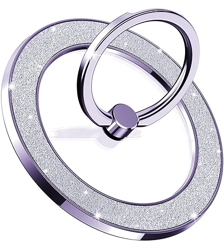 Pikabo Magnetic Phone Ring Holder for MagSafe, Glitter Phone Grip Stand - color: Glitter Purple