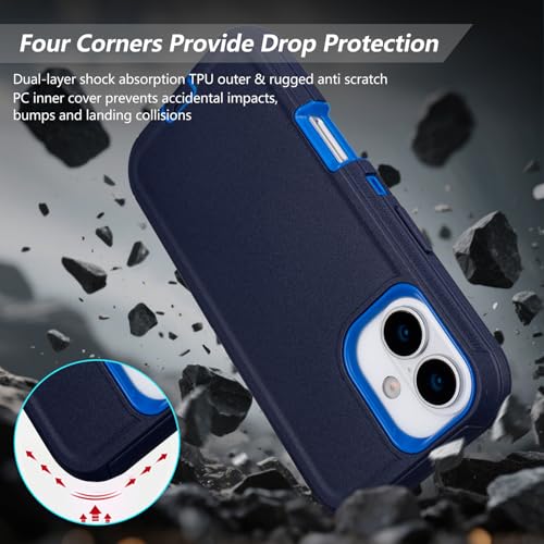 Defender for iPhone 16 Case with Belt Clip, Screen Protector Included | Military Grade Drop Protection, Rugged Shockproof Anti-Drop Full Body Protective Case for iPhone 16 6.1 Inch, Navy Blue - color: Navy+Blue