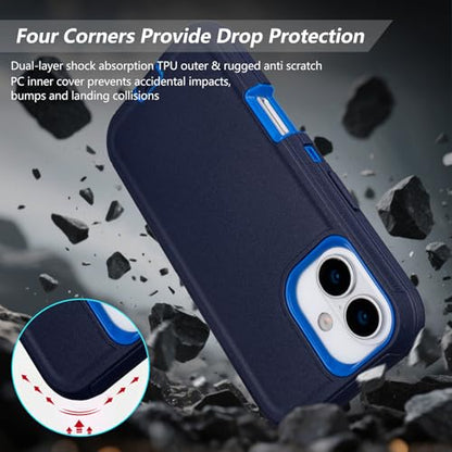 Defender for iPhone 16 Case with Belt Clip, Screen Protector Included | Military Grade Drop Protection, Rugged Shockproof Anti-Drop Full Body Protective Case for iPhone 16 6.1 Inch, Navy Blue - color: Navy+Blue