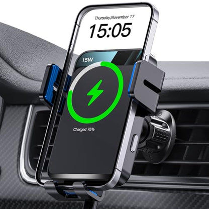 Wireless Car Charger Auto-Clamping Air Vent Car Mount 15W Fast Charging - color: Blue