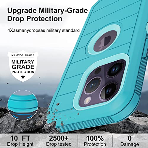 for iPhone 14 Pro Max Case with 2 Screen Protector,Full Body Shockproof Drop Protection Dust Proof Heavy Duty 3-Layer Military Rugged Durable Cover for Apple iPhone 14 Pro Max 6.7" (Mint) - color: Mint