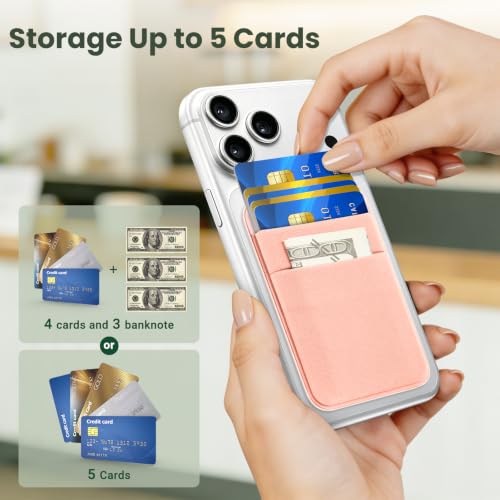 takyu Wallet Compatible with Magsafe, Elastic Cloth Fabric 2600Gs Secure Magnetic Strength Minimalist Phone Credit Card Holder Compatible with iPhone 17 16 15 14 13 12 Series Case - color: Light-pink