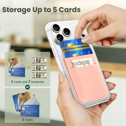 takyu Wallet Compatible with Magsafe, Elastic Cloth Fabric 2600Gs Secure Magnetic Strength Minimalist Phone Credit Card Holder Compatible with iPhone 17 16 15 14 13 12 Series Case - color: Light-pink