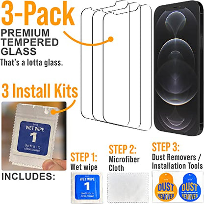 Scooch® Tempered Glass Multipack for iPhone 12 Pro Max, 3 Screen Protectors and 2 Camera Lens Protectors, Premium 9H Tempered Glass, Anti-Scratch, Anti-Fingerprint, Impact Resistant - size: iPhone 12 Pro Max