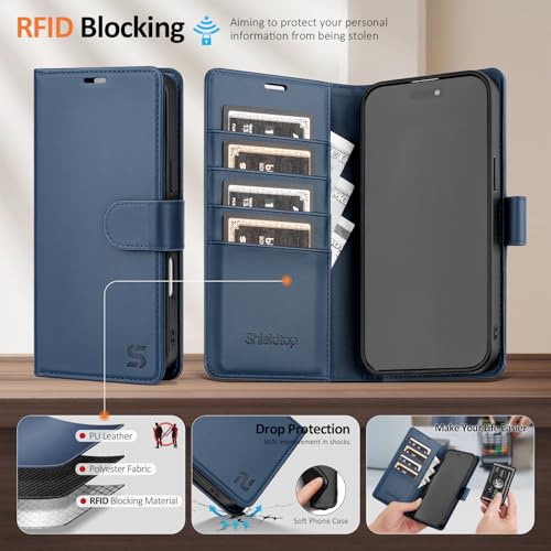 Shieldtop Compatible with MagSafe iPhone 17 Pro Wallet Case,Blue | 2 in 1 Detachable Magnetic,Credit Card Holder Slots,RFID Blocking,PU Leather,Kickstand,Flip Folio Phone Cover for Men & Women - color: Blue, size: iPhone 17 Pro - 6.3"