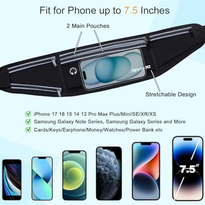 Running Belt with Foldable Water Bottle Holder for Women Men, Black - color: 06-Jet Black