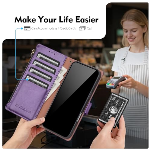 Compatible with iPhone 13 Wallet Case with Card Holder RFID Blocking Zipper Poket PU Leather Flip Phone Case with Wrist Strap Credit Card Slots Men Women,for Apple 13 6.1",Dark Purple - color: Dark Purple, size: iPhone 13 - 6.1"
