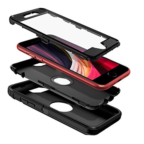 I-HONVA for iPhone SE 2022/2020 Case Built-in Screen Protector Shockproof Dust/Drop Proof 3 in 1 Full Body Rugged Heavy Duty Cover for Apple iPhone SE 3rd/2nd Gen 4.7, Black - color: Black