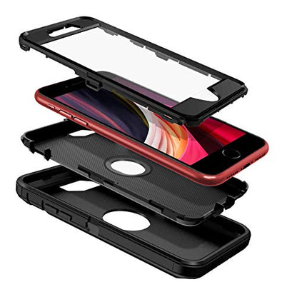 I-HONVA for iPhone SE 2022/2020 Case Built-in Screen Protector Shockproof Dust/Drop Proof 3 in 1 Full Body Rugged Heavy Duty Cover for Apple iPhone SE 3rd/2nd Gen 4.7, Black - color: Black