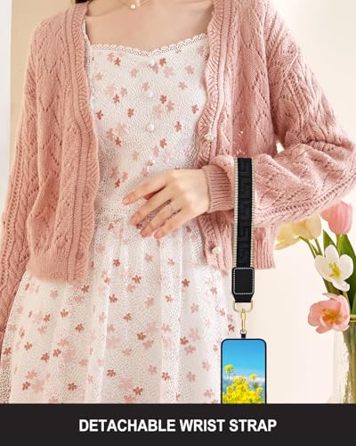 Nipichsha Crossbody Phone Strap with Wallet, Clip and Go Strap for Phone - color: Black Great Wall