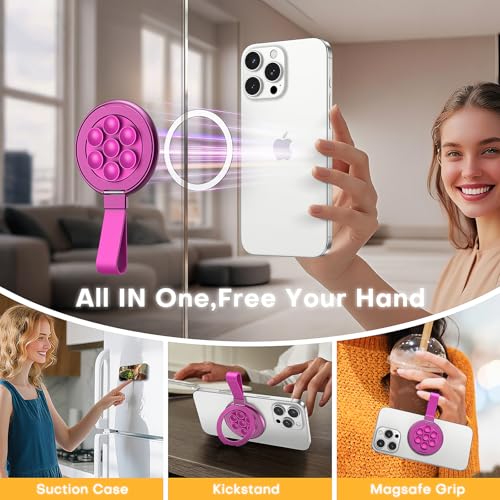 TAURI for Magsafe Suction Phone Grip - Universal Magnetic Suction Grip, 360° Rotating Hands-Free Holder, Silicone Suction Grip for iPhone 17 Pro Max/16/Android/S25,Hot Pink - color: Hot Pink