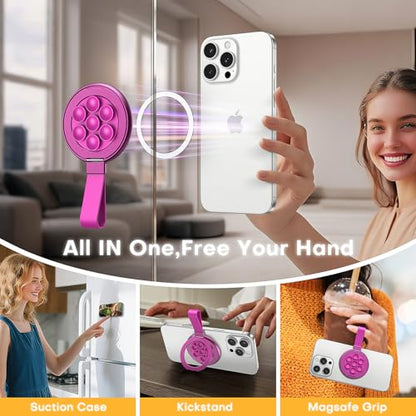 TAURI for Magsafe Suction Phone Grip - Universal Magnetic Suction Grip, 360° Rotating Hands-Free Holder, Silicone Suction Grip for iPhone 17 Pro Max/16/Android/S25,Hot Pink - color: Hot Pink