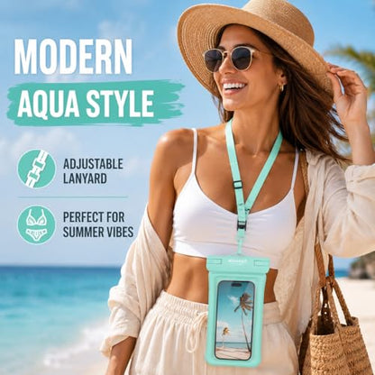 IP68 Waterproof Phone Pouch 2 Pack-Up to 8.0"，Adjustable Neck Lanyard Floating Waterproof Phone Case for iPhone,Phone Dry Bags for Vacation Beach Pool Travel Essentials Green
