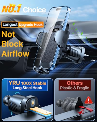 YRU【True Military-Grade Safety & Patent Certs】360°Rotation Car Phone Holder【100+LBS Strong Suction & Clip】Windshield Dash Vent Cell Phone Mount Cradle for iPhone17 16 Pro Max Truck Samsung,Matte Black - color: Matte Black