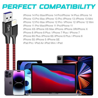3Pack MFi Certified iPhone Charger Cable 6ft RedBlack