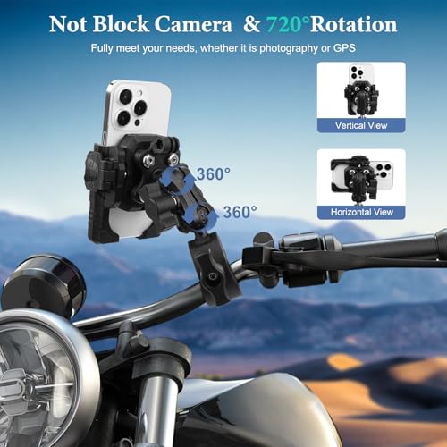 Universal Phone Mount for Bike/Motorcycle/Scooter/ATV, 720° Rotatable Anti-Shake Holder with One-Hand Quick Release &Secure Lock Knob, Fits 5.4-7.2” iPhone 16/15/14/13 Pro Max, 75026 - size: Phone holder Super Clamp