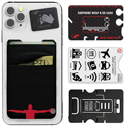 Gecko Travel Tech Double Pocket - Adhesive Card Holder - Cell Phone Pouch - Stick on Spandex Pocket - Carry Credit Cards and Cash (Basketball) - color: BASKETBALL