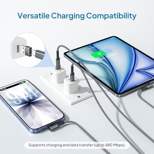 Elebase for iPad 10 A16 Generation Charging Cable 3.3FT with USB Adapter - color: Angled-Grey, size: 3.3 FT