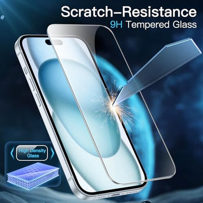 JETech Screen Protector for iPhone 15 Plus, 2-Pack | 9H Tempered Glass, HD Clear, Anti-Scratch Protection, Easy Installation Tool - size: iPhone 15 Plus
