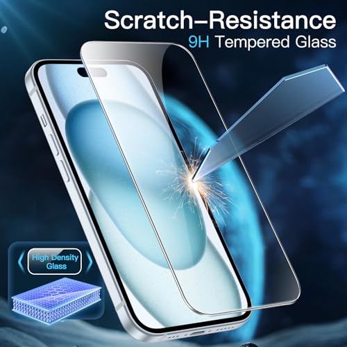 JETech Screen Protector for iPhone 15 Plus, 3-Pack | 9H Tempered Glass, HD Clear, Anti-Scratch Protection, Easy Installation Tool - size: iPhone 15 Plus