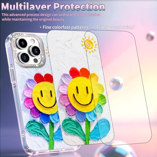 Compatible with iPhone 12 Pro Max Case,with [Soft Slim][Camera Protection] Cute Rainbow Flower Aesthetic Phone Cover Anti-Yellowing Shockproof Protective Cover for Women Girl-White - color: White, size: iPhone 12 Pro Max