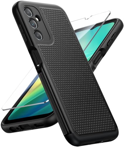 FNTCASE for Galaxy A14-5G Phone Case: Samsung Dual Layer Non Slip Cover | With Screen Protector, Military Grade Shockproof Drop Protection, Matte Textured Protective Cases for Daily Use, Black - color: Black, size: For Galaxy A14 5g