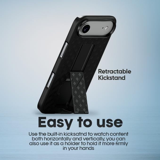 MOTIVE for iPhone Air Case with Belt Clip, Rigid, Kickstand | 6.5" | Ranger v1 Series, Black, 360° holster, open-top/open-bottom port access, textured grip, slim - size: iPhone Air