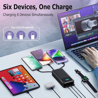Portable Charger Power Bank 50800mAh,25W USB C Fast Charging Battery Pack with 3 Built in Cables & LED Display,6 Outputs 2 Inputs Travel Essentials Phone Charger for iPhone 18/17/16/15,Galaxy,Android - color: Black