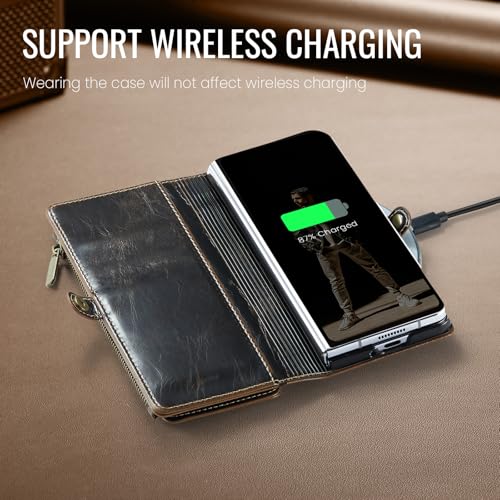 Defencase for Samsung Galaxy Z Fold 6 Wallet Case with Card Holder, Coffee | Durable Soft PU Leather, RFID Blcking Zipper Pocket, with S-Pen Holder & Strap, Flip Phone Cases with Stand for Women Men - color: Coffee