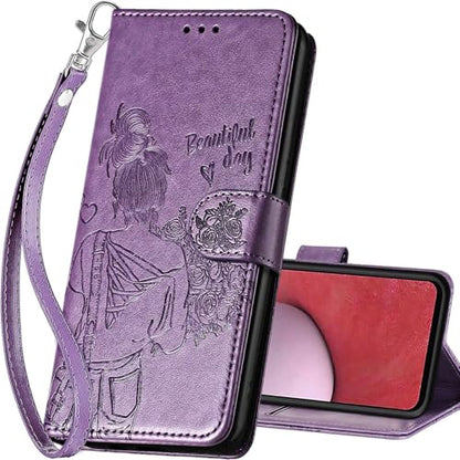 for Samsung Galaxy A14 5G Wallet case, Purple-Girl | 3 Card Holders, Kickstand, Shockproof TPU Shell, PU Leather, Magnetic Closure, Protective Flip Folio Cover, Women - color: 2