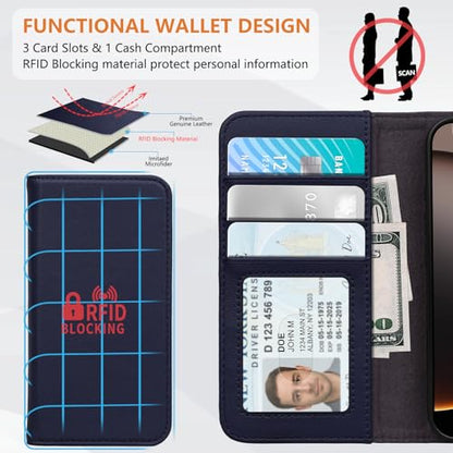 for iPhone 17 Wallet Case 6.3" Flip Card Holder Kickstand Darkblue - color: Darkblue, size: 6.3" iPhone 17