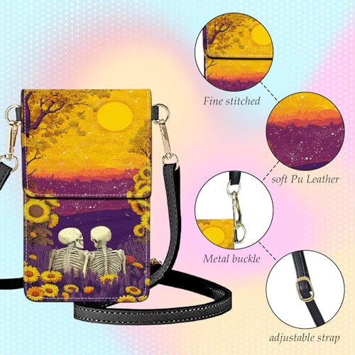 Small Crossbody Bags for Women Touchscreen Cell Phone Bag Cross Body Purses with adjustable Strap,Gifts For Teenage Girls - color: Skeletons in the Floral Field