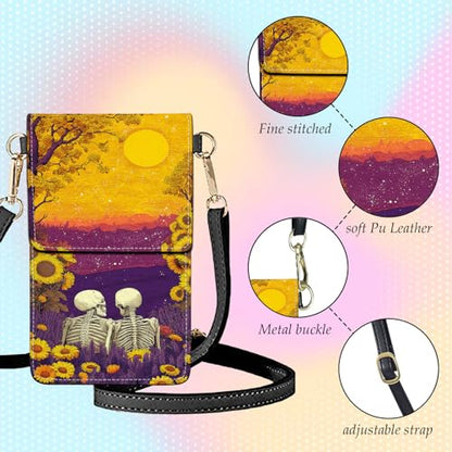 Small Crossbody Bags for Women Touchscreen Cell Phone Bag Cross Body Purses with adjustable Strap,Gifts For Teenage Girls - color: Skeletons in the Floral Field